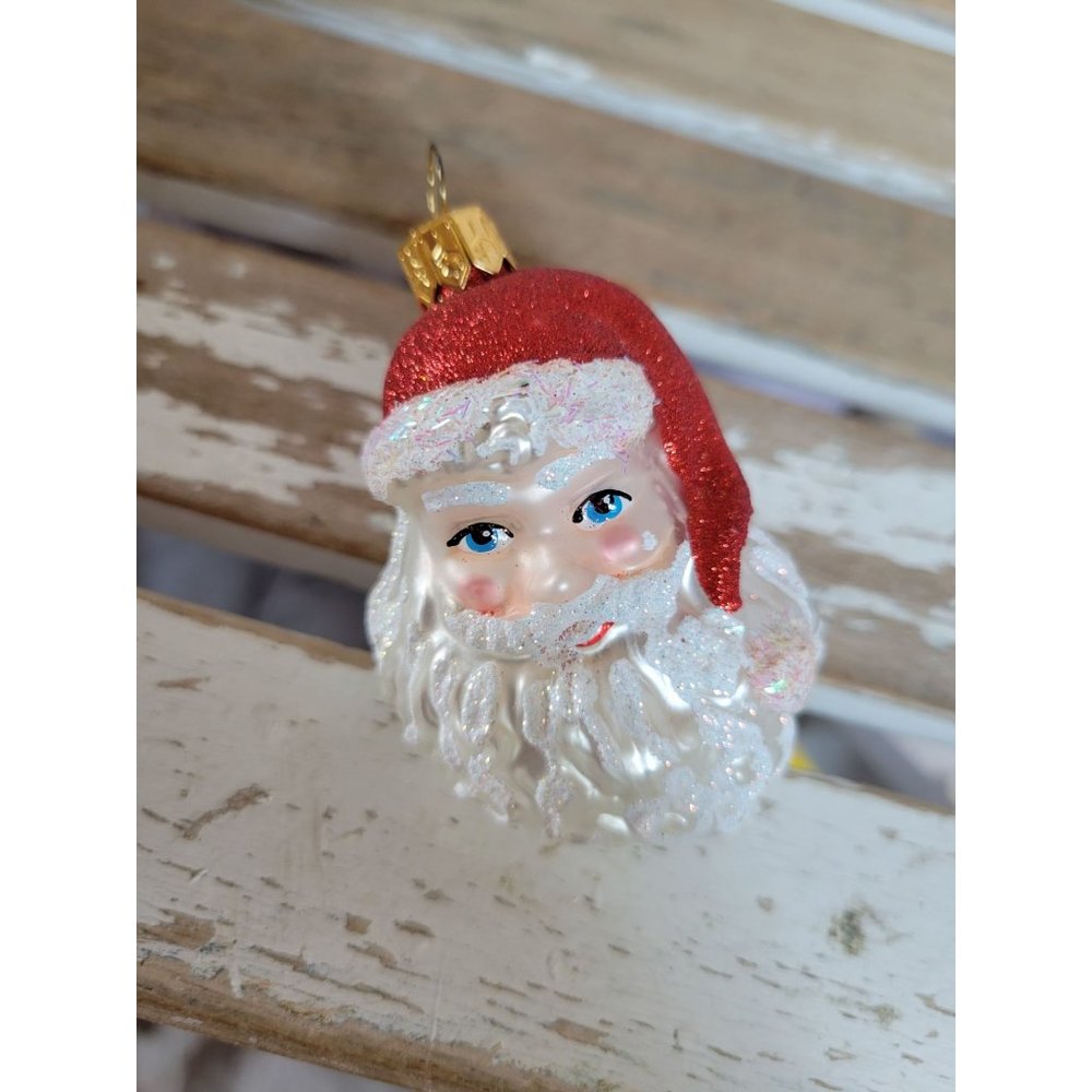 Glass Santa Poland ornament bus face Xmas‎ holiday home tree decor